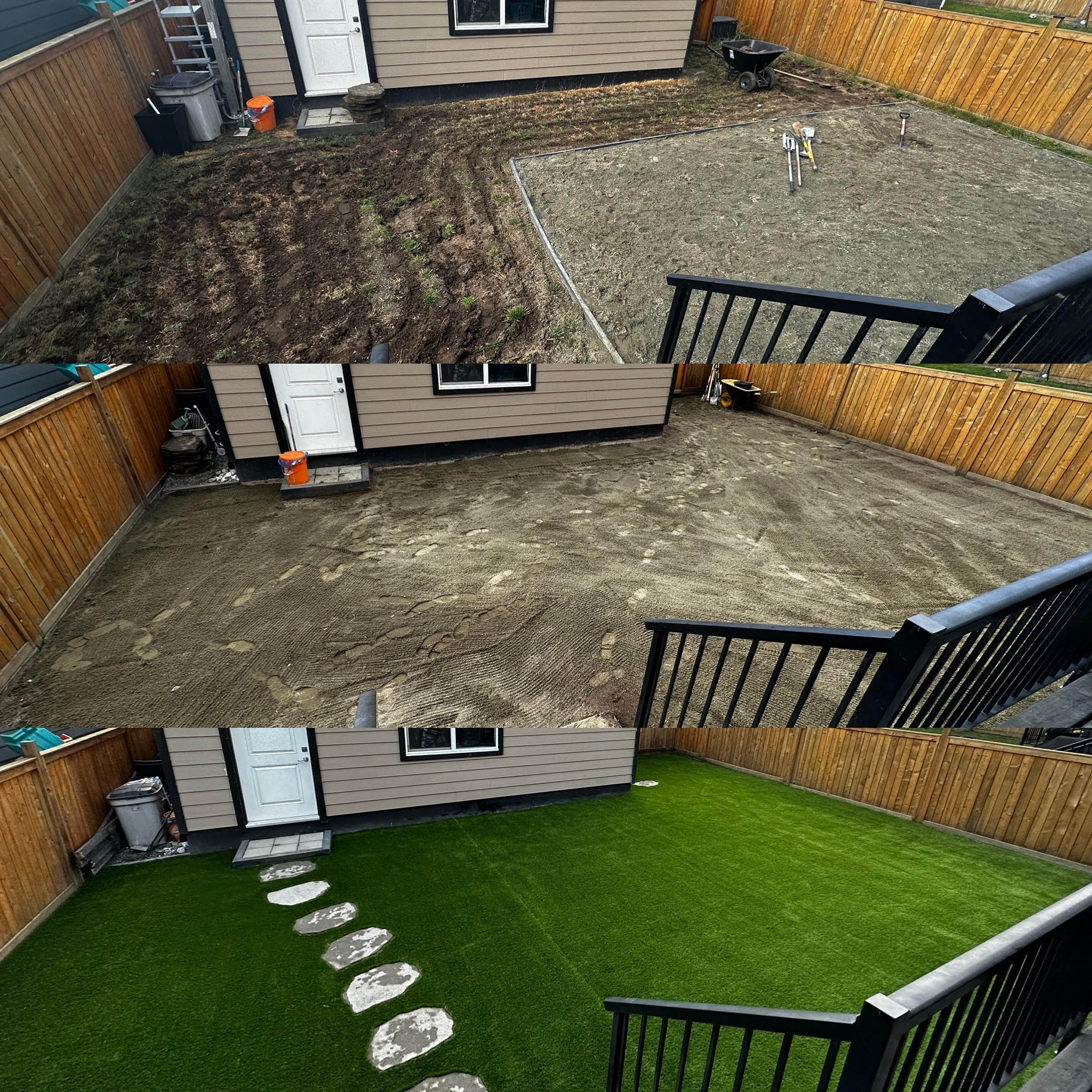 Before and after turf install back yard